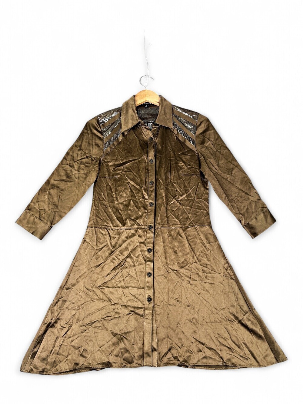 Primary 100% Silk Button-Front Shirt Dress Long Sleeve S